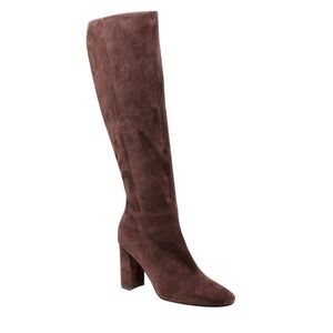 Charles David Knee High Boots Women 6M Brown New Suede Leather Block Heel Zip Up